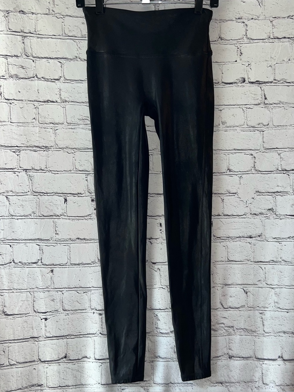 Spanx Red Label Faux Black Leather Leggings Mid Rise Size Medium